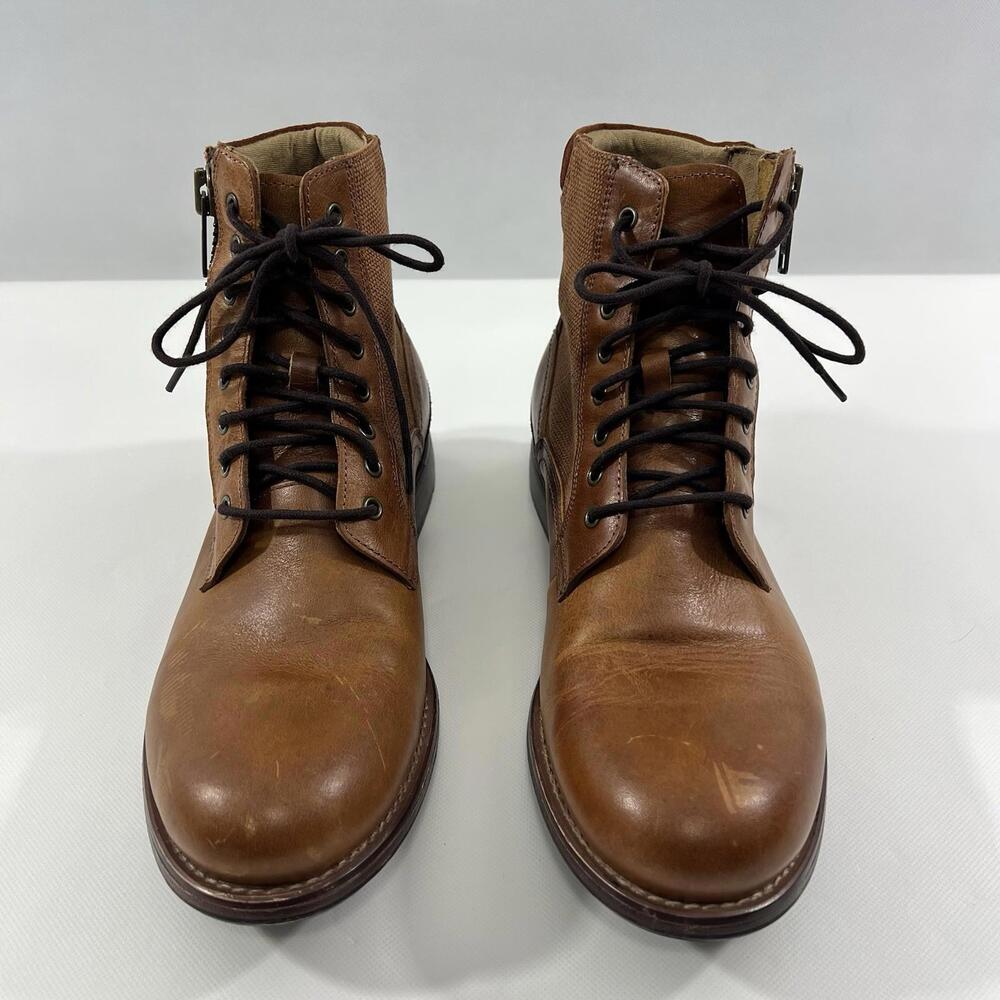 Ferro Aldo Men’s Brown Combat Boots Size 10 Side Zip Lace Up Cap Toe Casual